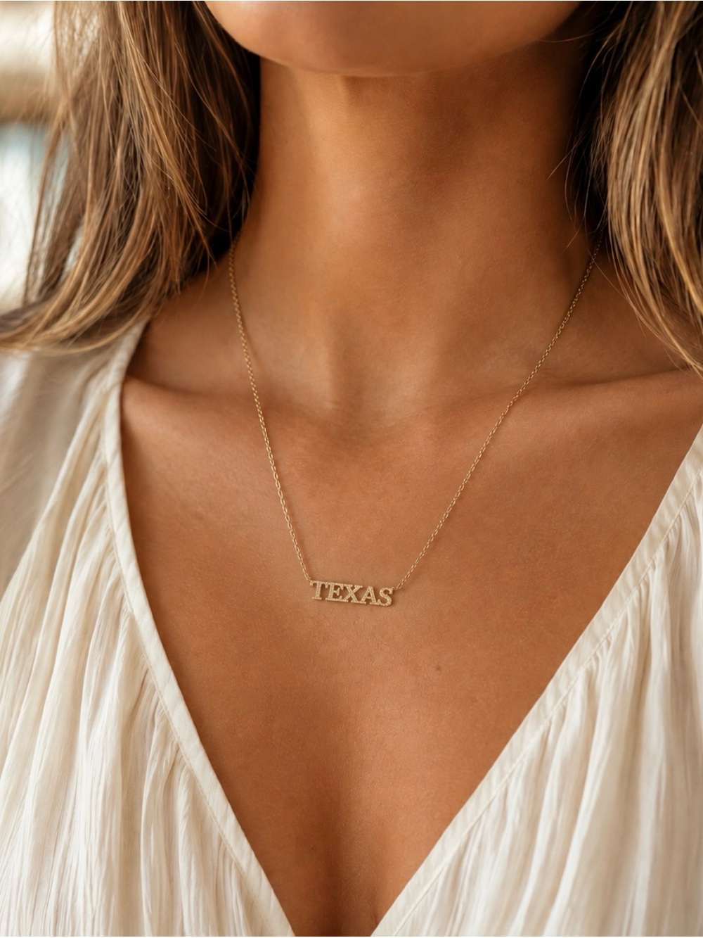 Gold 'TEXAS' Nameplate Necklace - Women's Jewelry